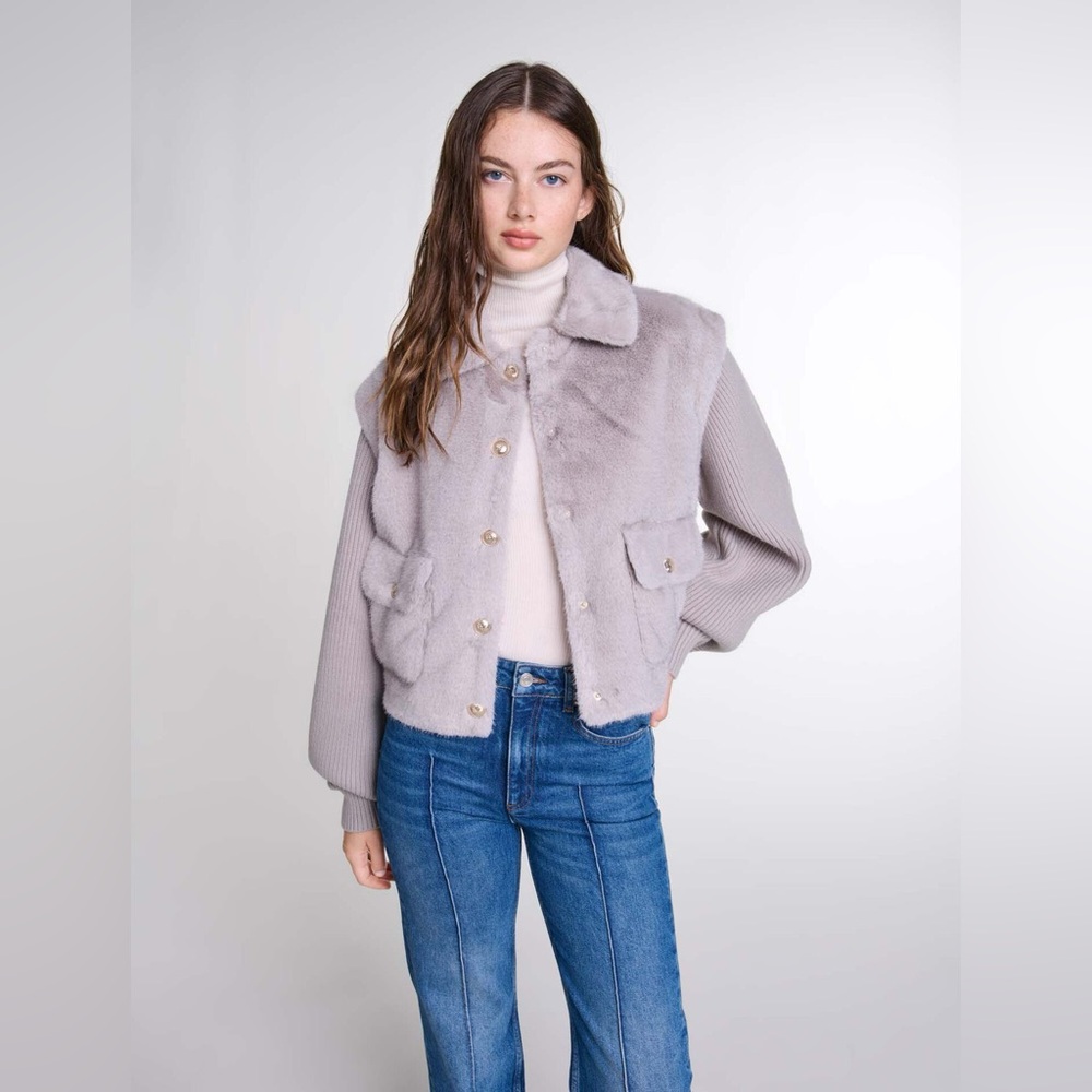 Maje Gray Faux Fur Jacket